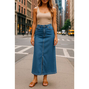 Venezia Jeans Blue Denim Maxi Skirt High Rise 100% Cotton 14 Cottagecore Prairie